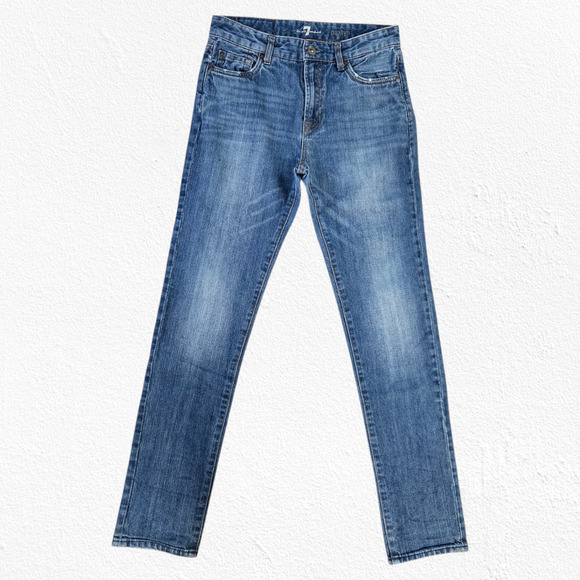 7FAM Medium Wash Mid Rise Tapered Skinny Jeans Youth 7 for all mankind Size 14 - Picture 2 of 8